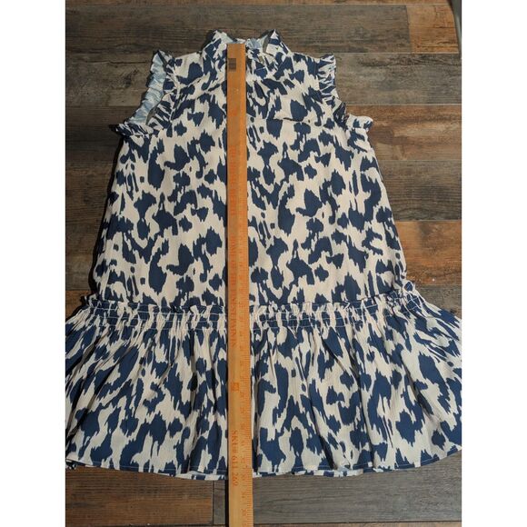 Pinch Women's Abstract Print Ruffle Trim Mock Neck Mini Dress - Size S - Picture 4 of 6